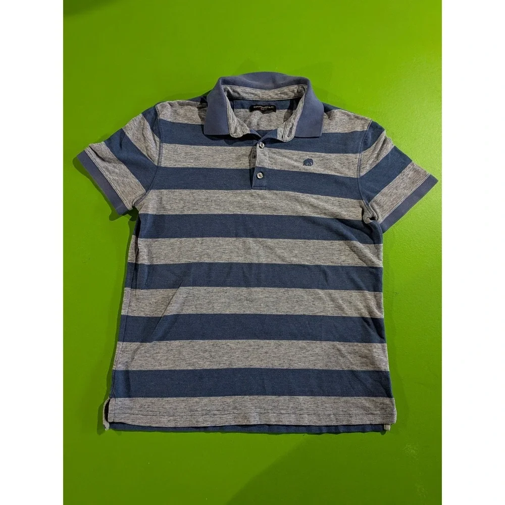 Banana Republic Polo Shirt Purple Elephant Logo Slim Fit Medium Striped
